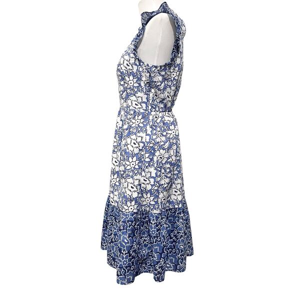 J.Crew Dress Ruffle Sleeve Midi Blue White Floral Cotton CA214 Women’s size 2 - Picture 6 of 12
